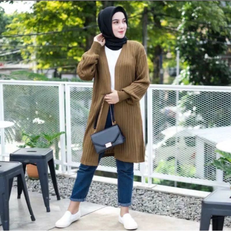 LONG CARDI RAJUT REVITA BALOON PREMIUM / BAJU ATASAN-LUARAN WANITA LENGAN PANJANG MOTIP BALON