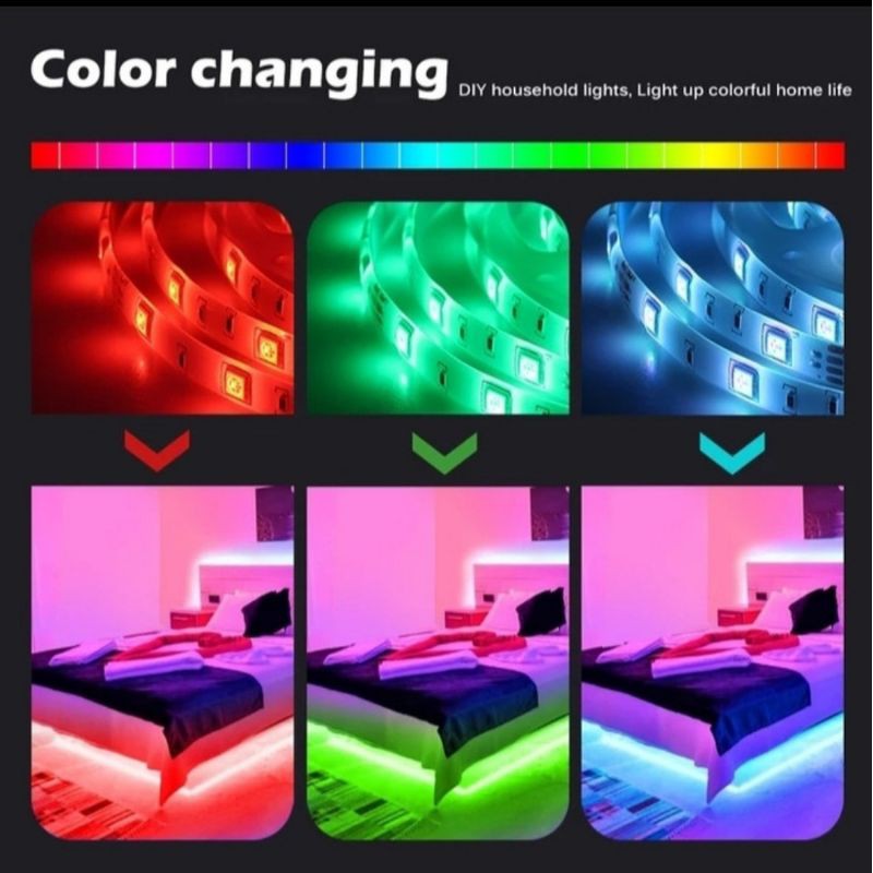 lampu LED strip RGB warna warni ip44 3528 komplit remot dan adaptor