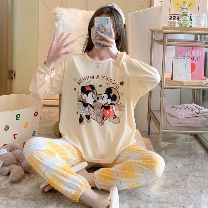 AJW Shop Setelan Wanita Import Joger | Setelan Baju Tidur Wanita | Piyama Wanita-Mick Minn Kuning