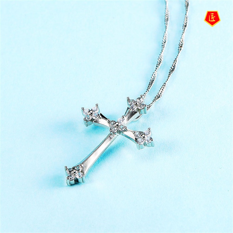 [Ready Stock]Fashion New Rhinestone Cross Necklace for Women European and American Personalized Fashion