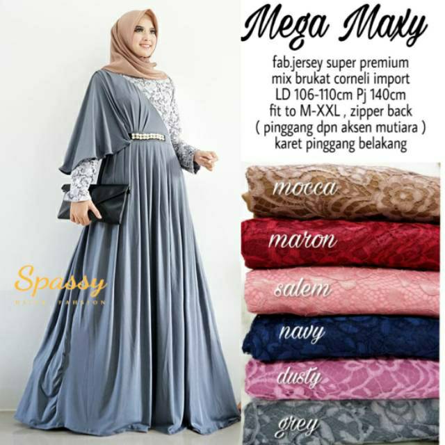 Mega maxy/dres pesta/gamis/ORI spassy/dres brukat corneli impor/dreskondangan jersy super mix brukat