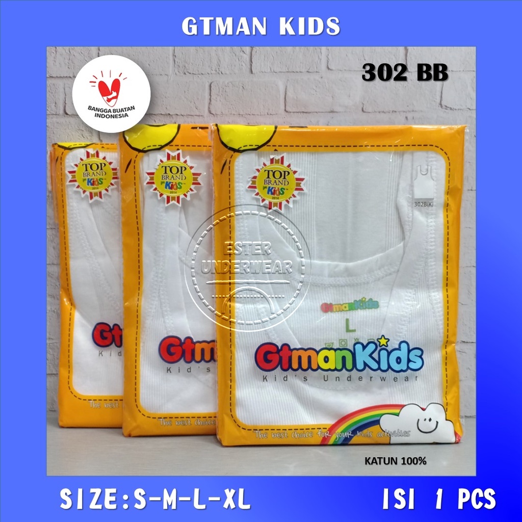 KAOS SINGLET ANAK SALUR GTMAN KIDS 302BB PUTIH ISI 1PCS