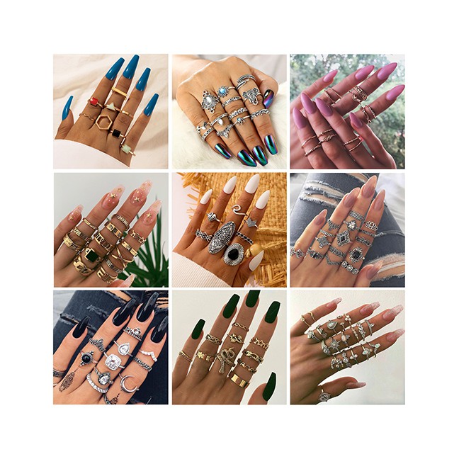LRC Cincin Set Fashion Gold Color 9 Diamond Hollow Star Drop Shaped Geometric Ring Set P69687