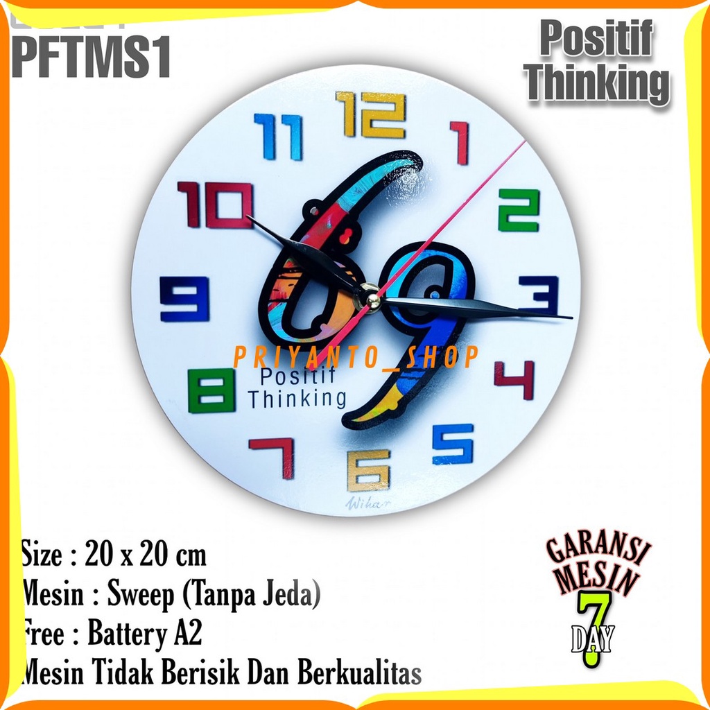 Jam Dinding Karakter Positif Thinking Mesin Halus Tidak Berisik free Batrai