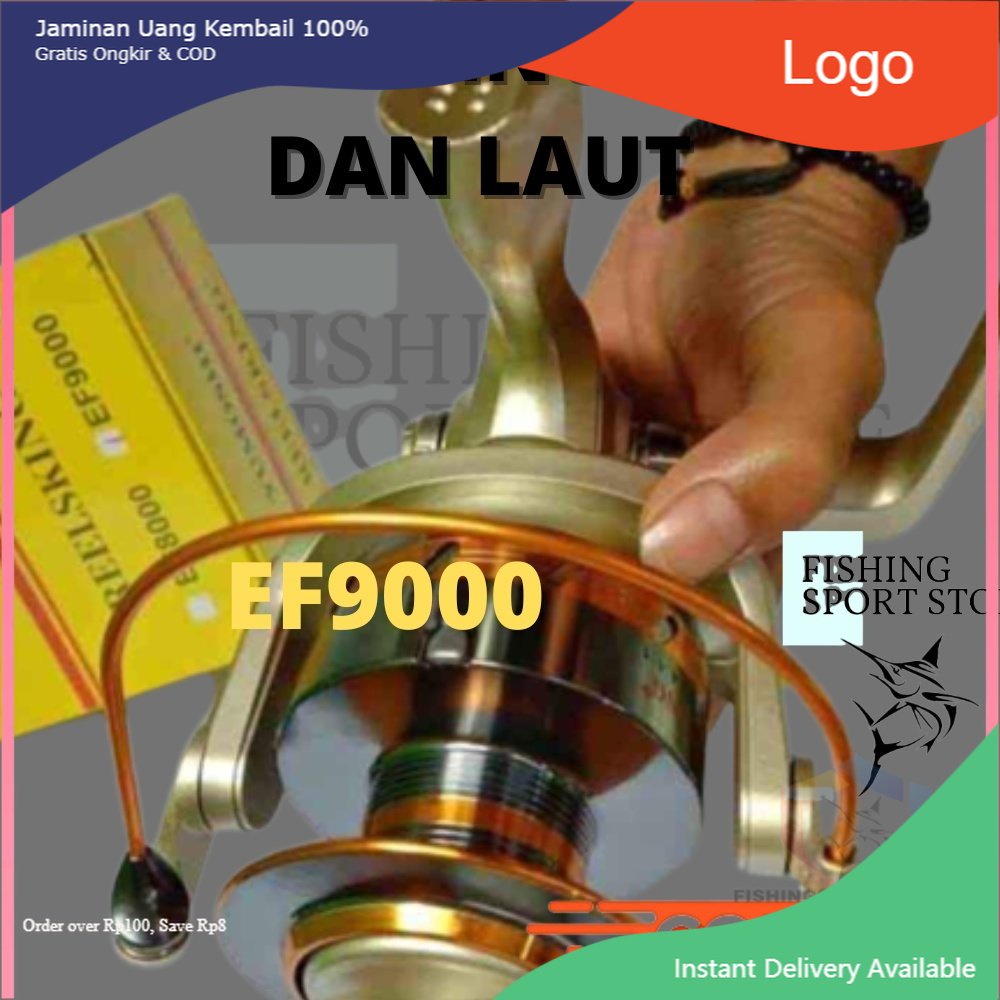 Promo COD YUMOSHI REELSKING EF9000 Reel Pancing Spinning 12 Ball Bearing - Silver Kerekan Mancing Re