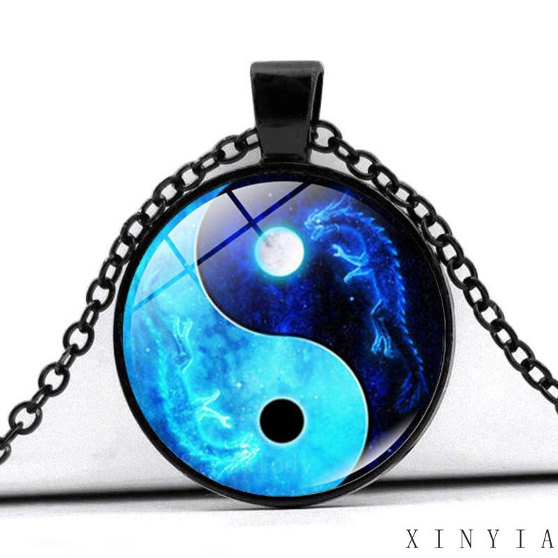 Kalung Rantai Dengan Liontin Batu Permata Desain Naga Bulan Yin Yang Tai Chi Untuk Sweater