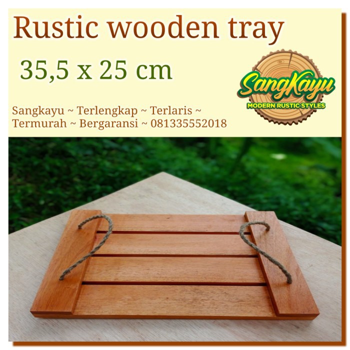 Nampan nampan kayu rustic 35,5 x 25 cm nampan saji wooden tray