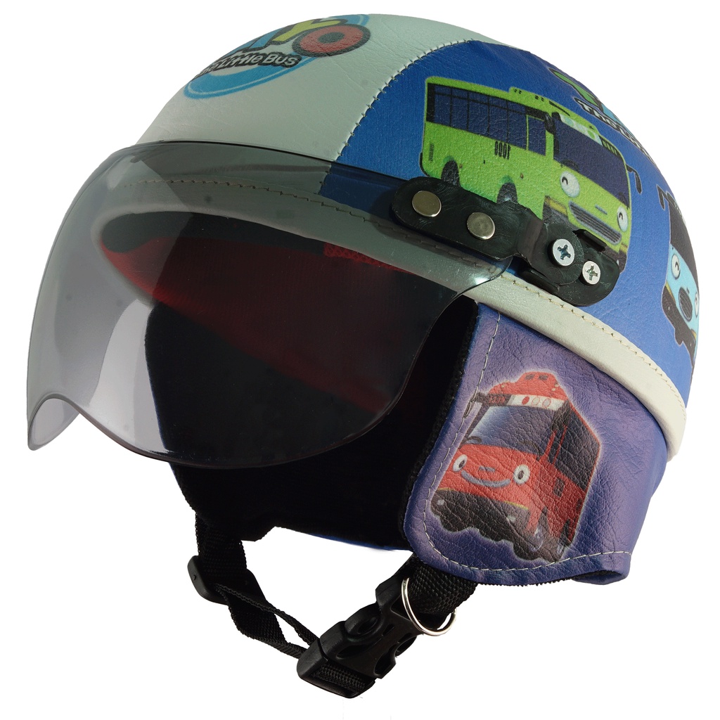 Helm Anak Karakter 1 2 3 4 Tahun Motif Bus Tayo Biru Putih