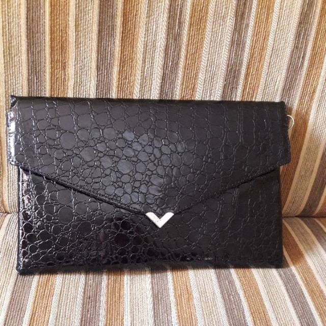 preloved clutch black croco || dompet pesta || tas pesta