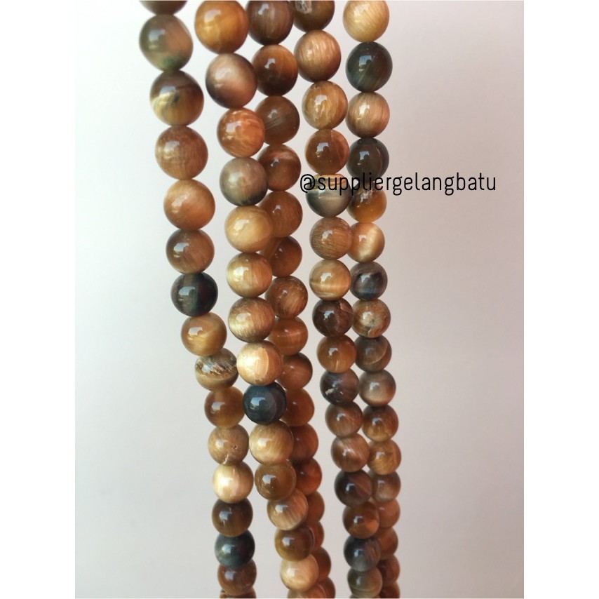 supplier akik tiger eye kuning 8mm natural bongkah gelang kalung batu biduri sepah kalimantan lokal