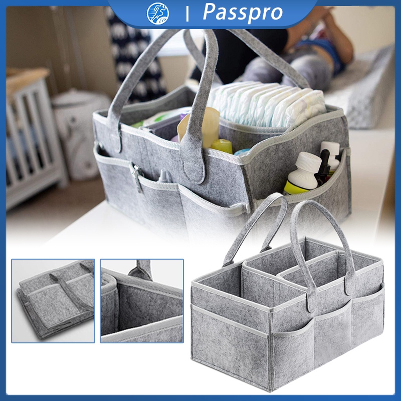 Portable Caddy Bag Ada Tutup Nya Warna Abu Tas Penyimpanan Bayi Multipurpose Baby Diaper Organizer Holder Bag - Nursery Essentials Storage Bins