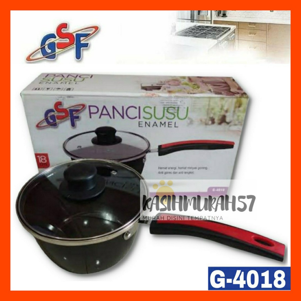 PANCI SUSU ENAMEL TUTUP KACA 18CM / SAUCE PAN ENAMEL GSF / GSF G 4018 / GSF 4018 / GSF G-4018