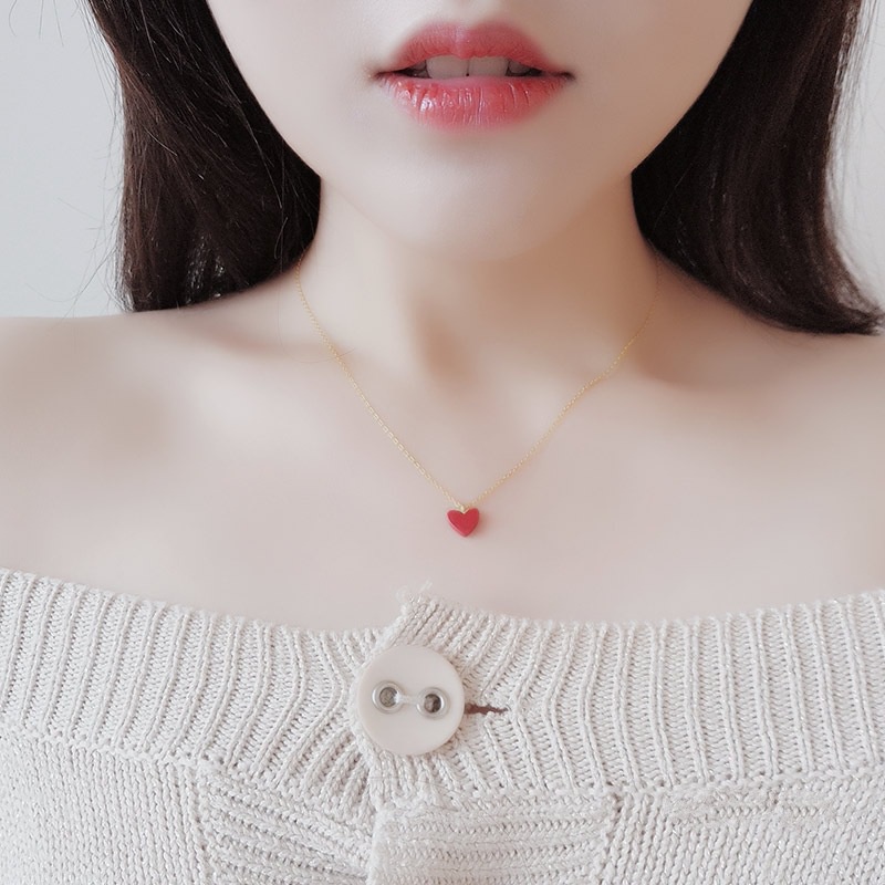 [Ready Stock]Fashion Plated 925 Sterling Silver Red Heart Necklace Heart Clavicle Chain Heart Pendant