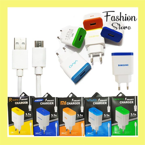 GROSIR TC SMART 3.1A 1USB + KABEL MICRO USB TRAVEL CHARGER BRANDED OPPO, VIVO, XIAOMI, SAMSUNG REALME FS