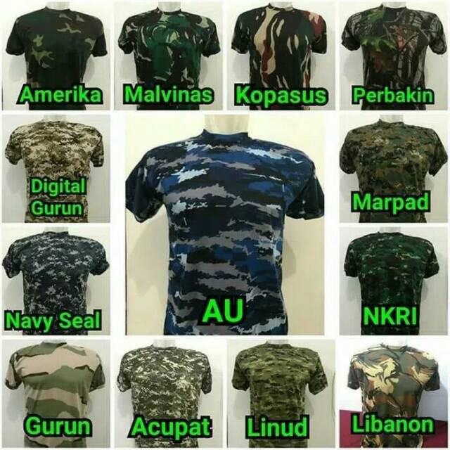 AM  Kaos Pendek Loreng - Kaos Cowok - PASKHAS - Marinir - Army - Tactical - Perbakin - Camoflase -