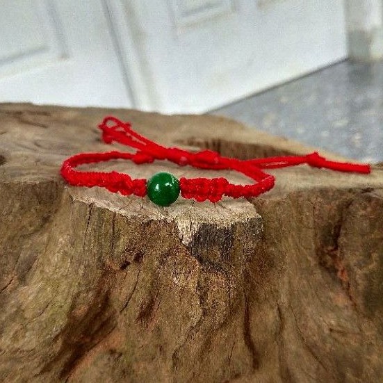 Gelang batu giok hijau asli tali nylon merah anyam etnic bracellet gelang keberuntungan