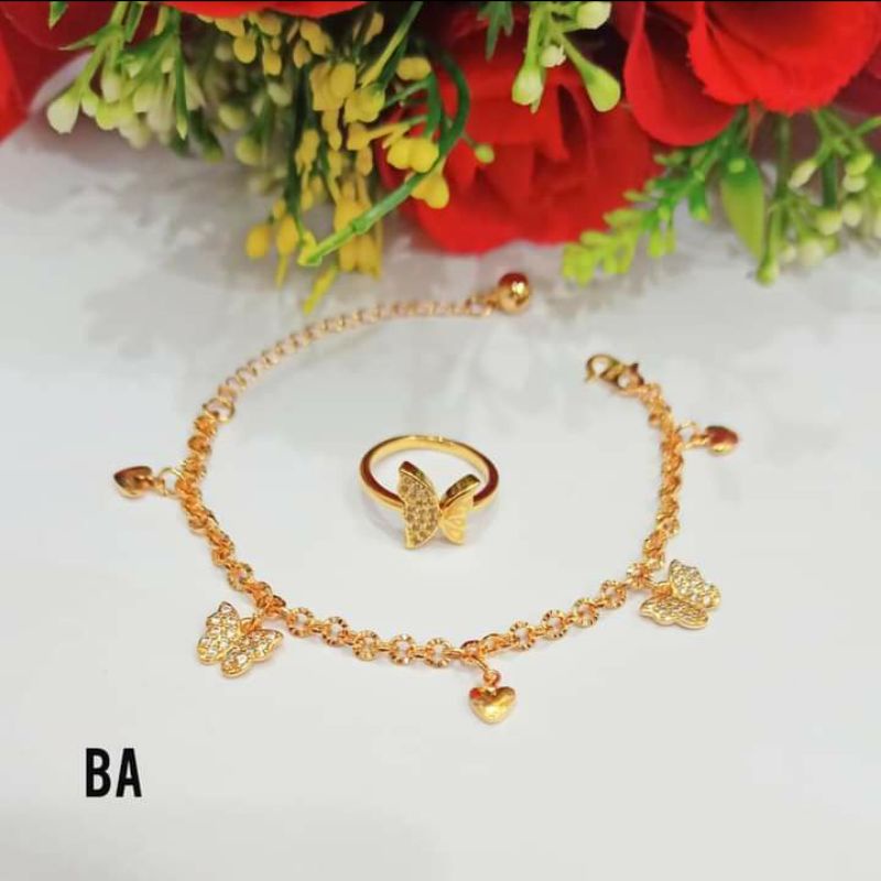 Gelang Nuri Jurai Free Cincin Permata Zircon Gold Perhiasan Wanita Modern (COD)