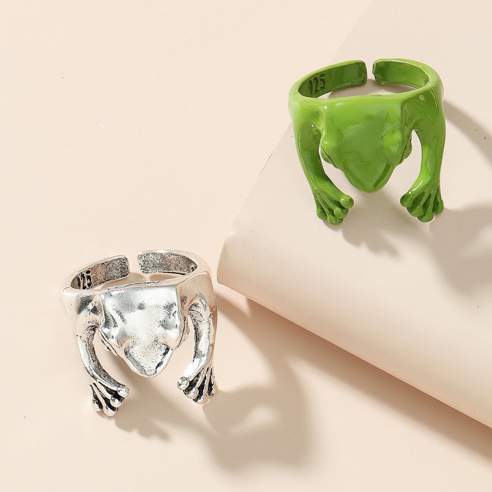 Cincin Model Terbuka Bahan metal Desain Katak Dapat Disesuaikan