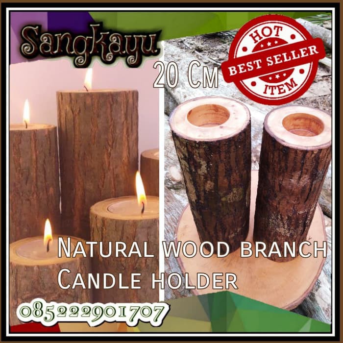 20 Cm Natural wood candle tea light holders tempat alas lilin dekorasi