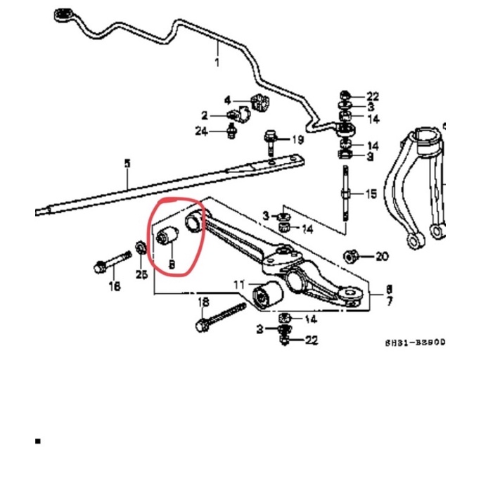 Bush Kecil Lower Arm Depan Honda Grand Civic, Civic LX, Nova tahun 1988 1989 1990 1991