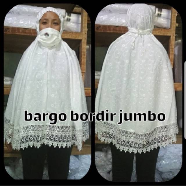 Bergo Ihrom Katun Bordir Jumbo / Perlengkapan Haji Umroh Wanita