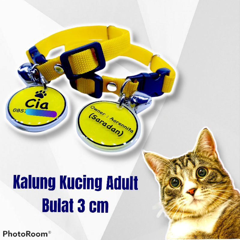 Kalung Kucing Nama Custom Bulat 3 CM