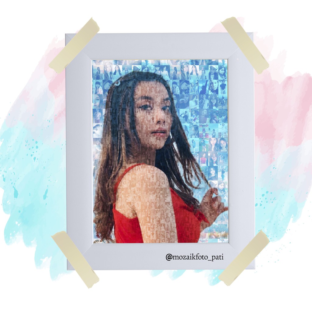 Mozaik Foto Frame Kaca + Cetak + Desain  hadiah kado custom ultah murah