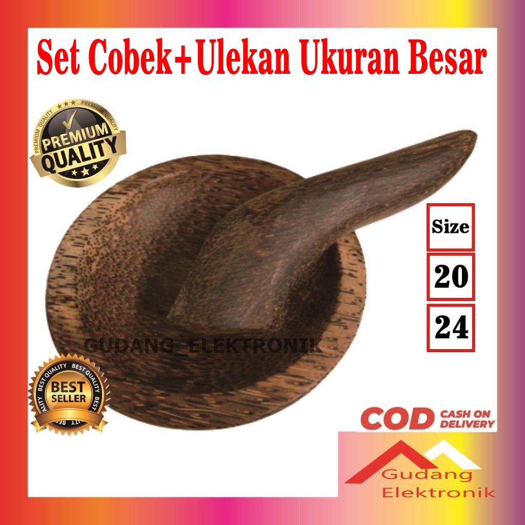 Set Cobek Dan Ulekan Besar Kayu Pohon Kelapa Asli Set Murah Tanpa Cat Pernis