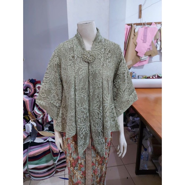 Kebaya floy KIMONO BROKAT standar jumbo glitter full furing busui KeroncongBusana-Sage