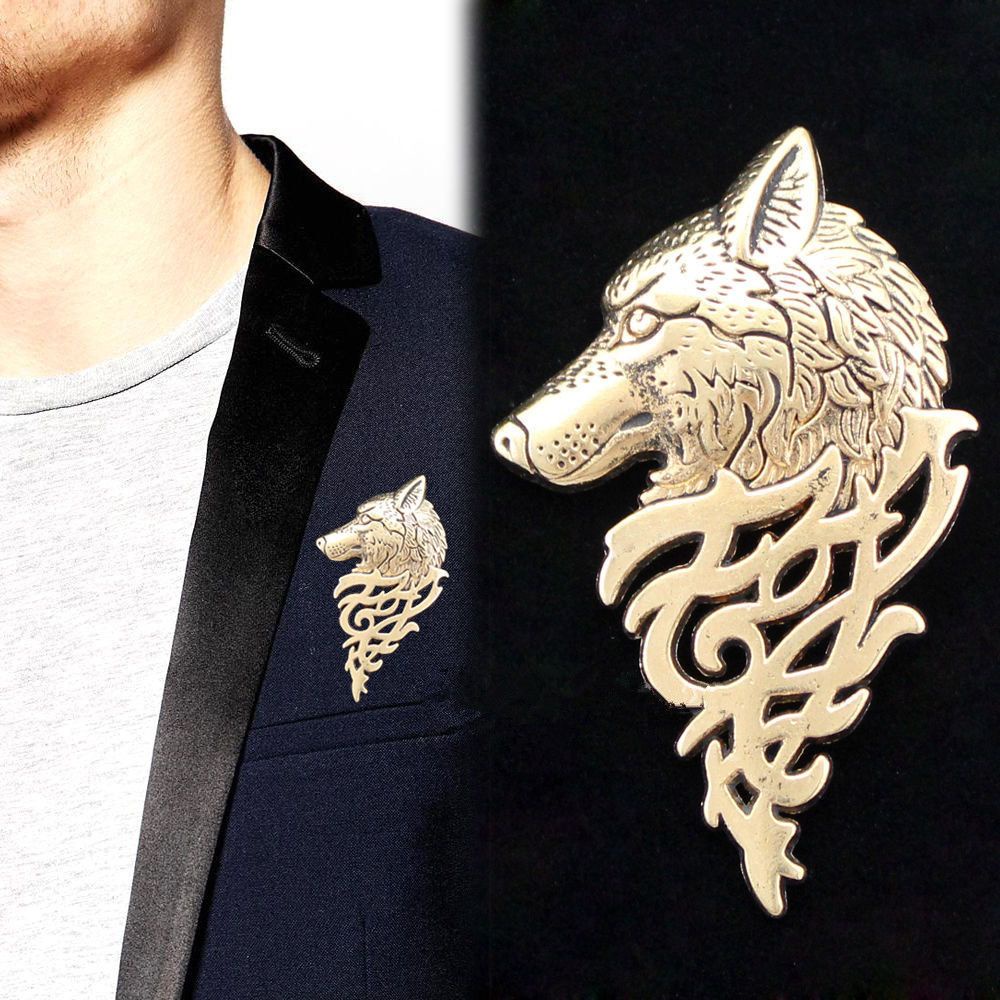 ROW New Wolf Brooch Vintage Punk Lapel Badge Pin Fashion Men Jewelry Class Suit Collar/Multicolor