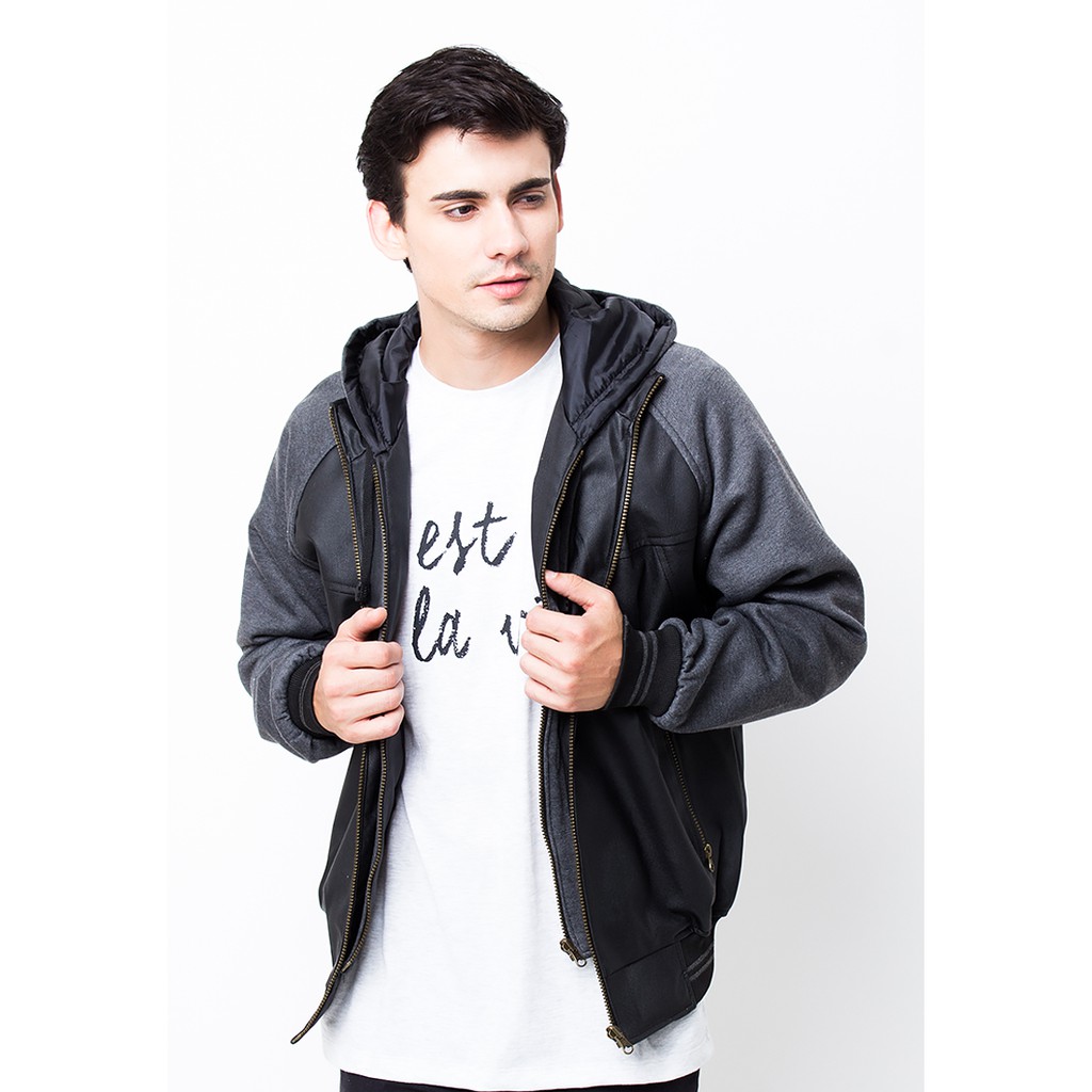 Evio Bomber Faux Leather 143 Jacket Pria - Hitam