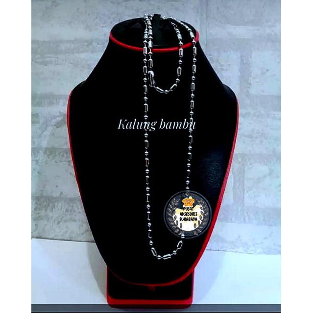 KALUNG SILVER MODEL BIJI LADA MERICA BAMBU MONEL ATAU BAJA PUTIH PANJANG 75 CM KALUNG PRIA WANITA