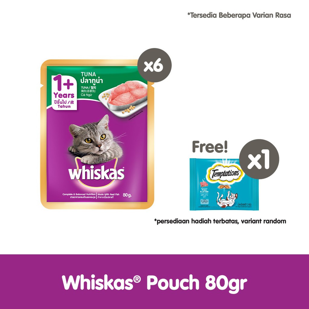 WHISKAS® Makanan Kucing Basah Pouch 80gr - Isi 6
