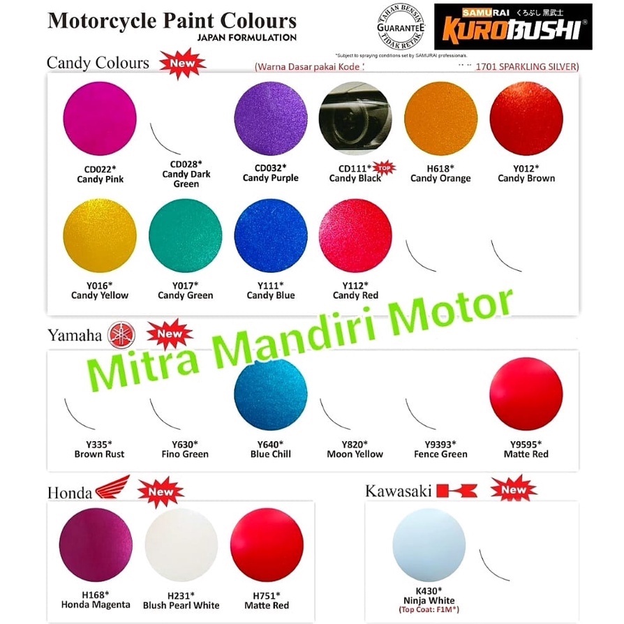cat samurai paint candy colours CD032 H618 H168 Y012 Y017 Y112 Y335 Y630 Y016 Y111 1701 124 102