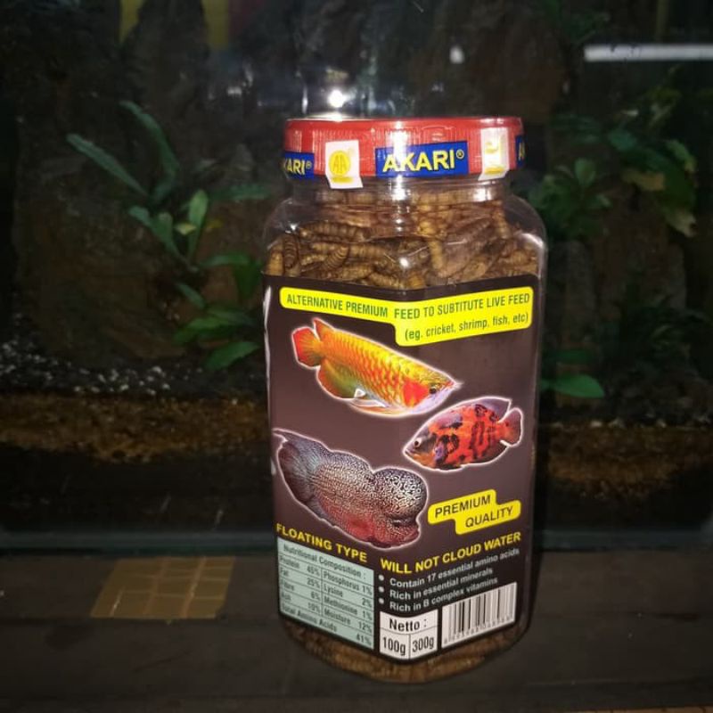 Makanan Ikan Arwana Louhan Koi Ulat Kering Akari Maggot Pro 100 Gr