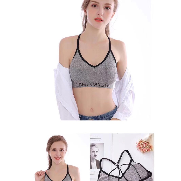 Bra Sport Push Up Langxianger Tanpa Kawat / Bra Seamless Tanpa Kawat Motif Tulisan Langxianger