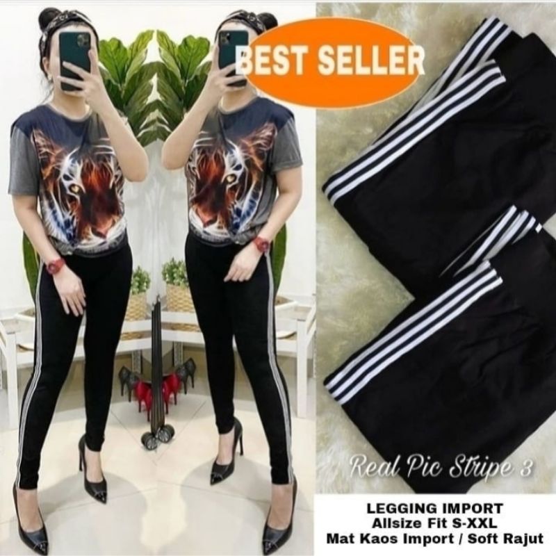 Legging Highwaist List Putih Premium Tebal,Melar Fit S-XXL Jumbo