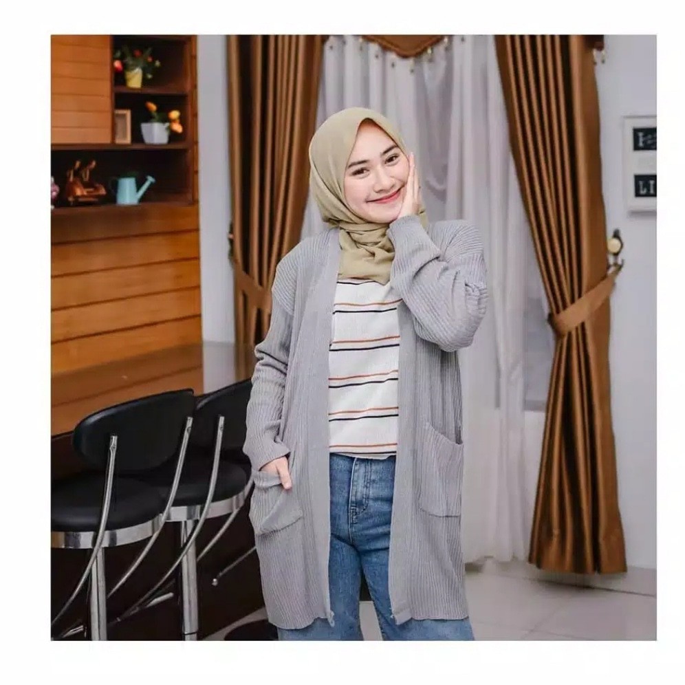 Kardigan Wanita Rajut Halus Long Cardigan