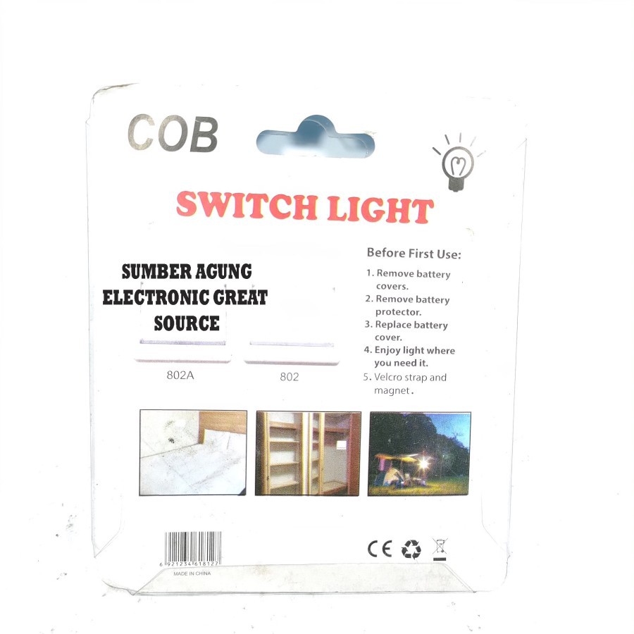 Lampu Saklar LED Tempel Baterai COB 802 Terang Switch Light Lemari Mej