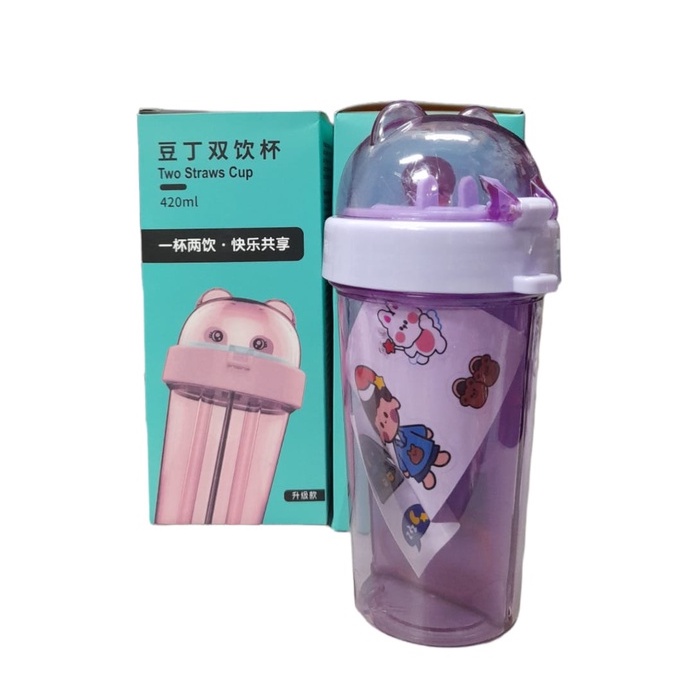 Botol Minum Air Sedotan 2 Sisi Sekat BPA Free Water Bottle 420ML 5230