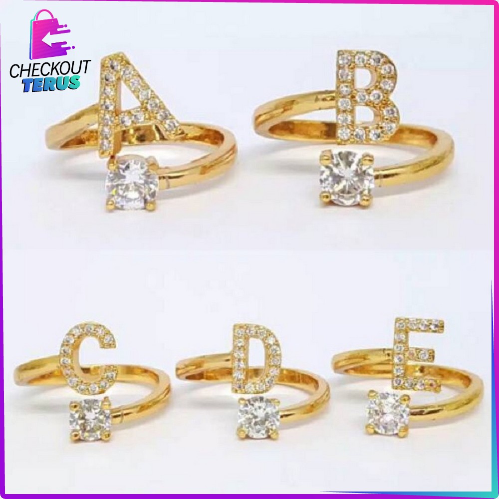 CT K59 Cincin Abjad Huruf A-Z Wanita Fashion Cincin Wanita Huruf Set Perhiasan Wanita Cincin Huruf Gold Stainless Inisial Nama Cincin Alphabet