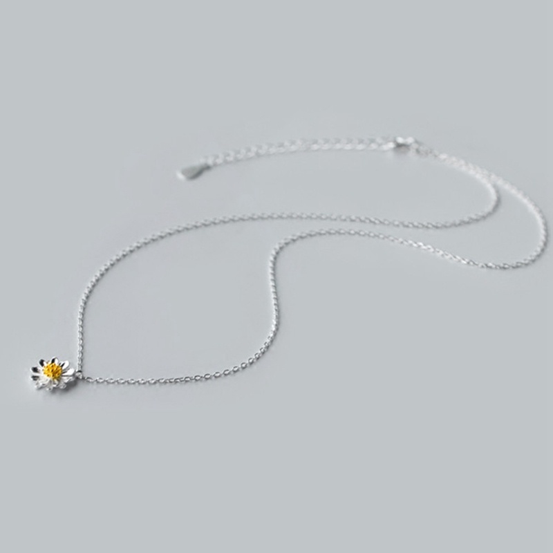 Kalung Rantai Sterling Silver 925 Dengan Liontin Bunga Daisy Untuk Wanita