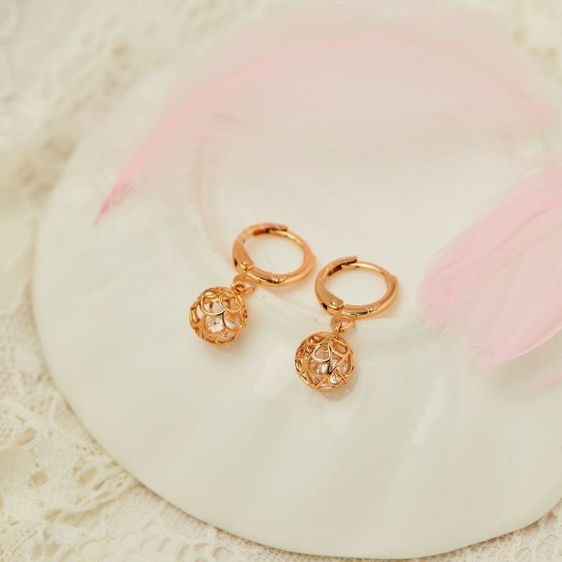 Anting Wanita Dewasa/Anak Xufing Anti Gatal Anting Bola Kristal Gold