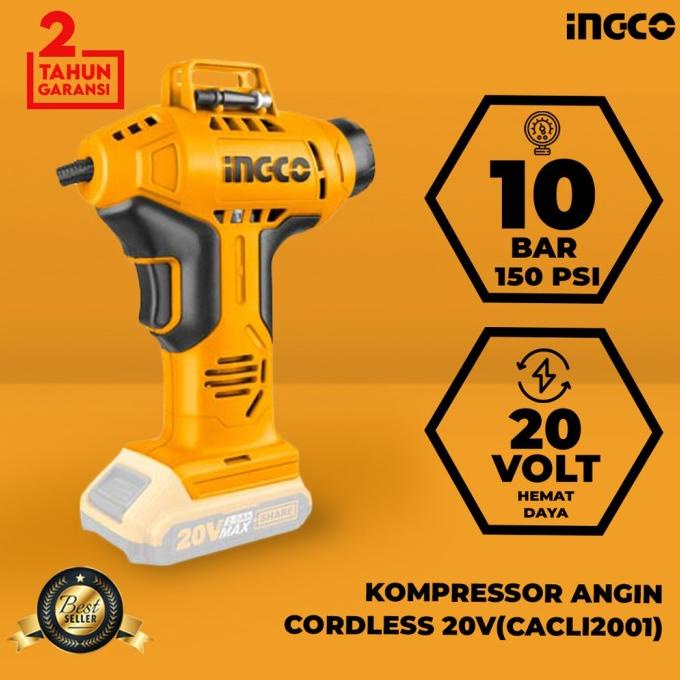 BATERAI CORDLESS KOMPRESOR ANGIN MINI POMPA BAN 150PSI INGCO CACLI2001