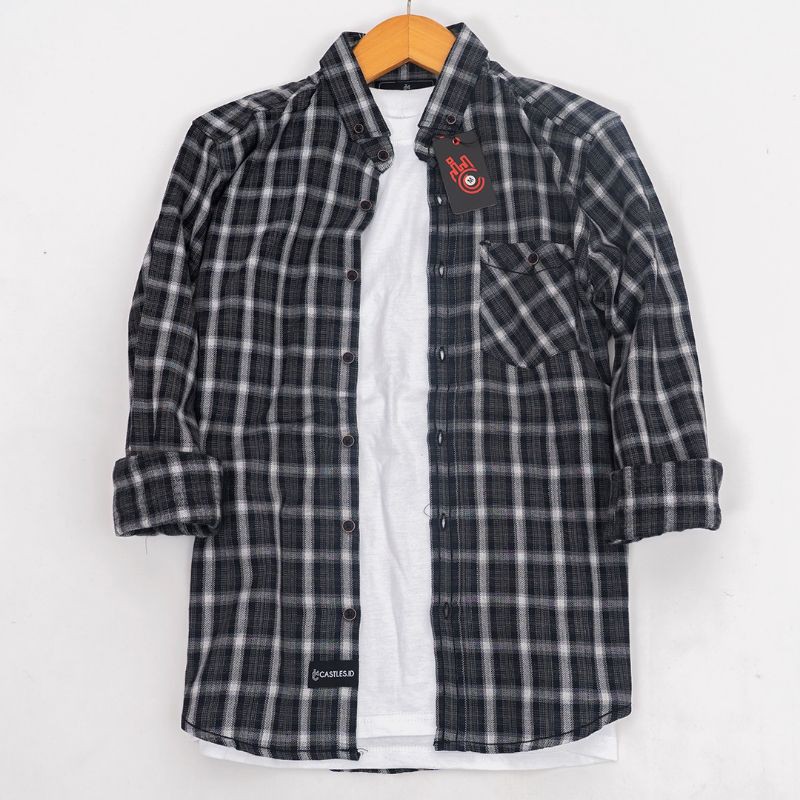 Kemeja flanel Castles kemeja pria lengan panjang kemeja Casual