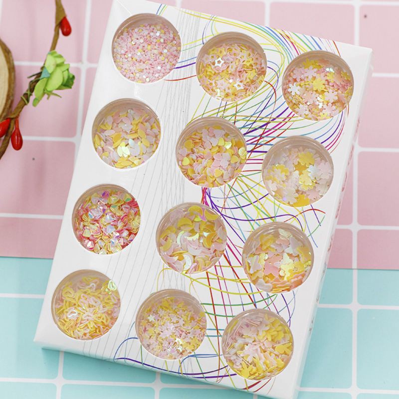 12 Botol / Set Sequin Glitter Mini Multi Warna Aksesoris Nail Art / Manicure Diy