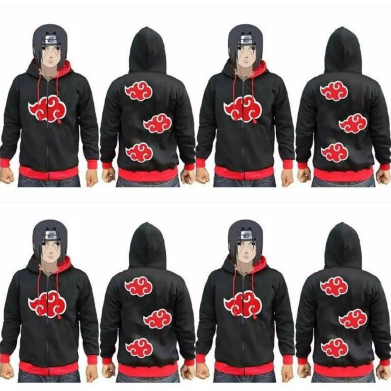 JAKET SWEATER HOODIE PRIA WANITA ANIME NARUTO AKATSUKI RID MERAH COSPLAY-JAKET TERLARIS-COSPLAY