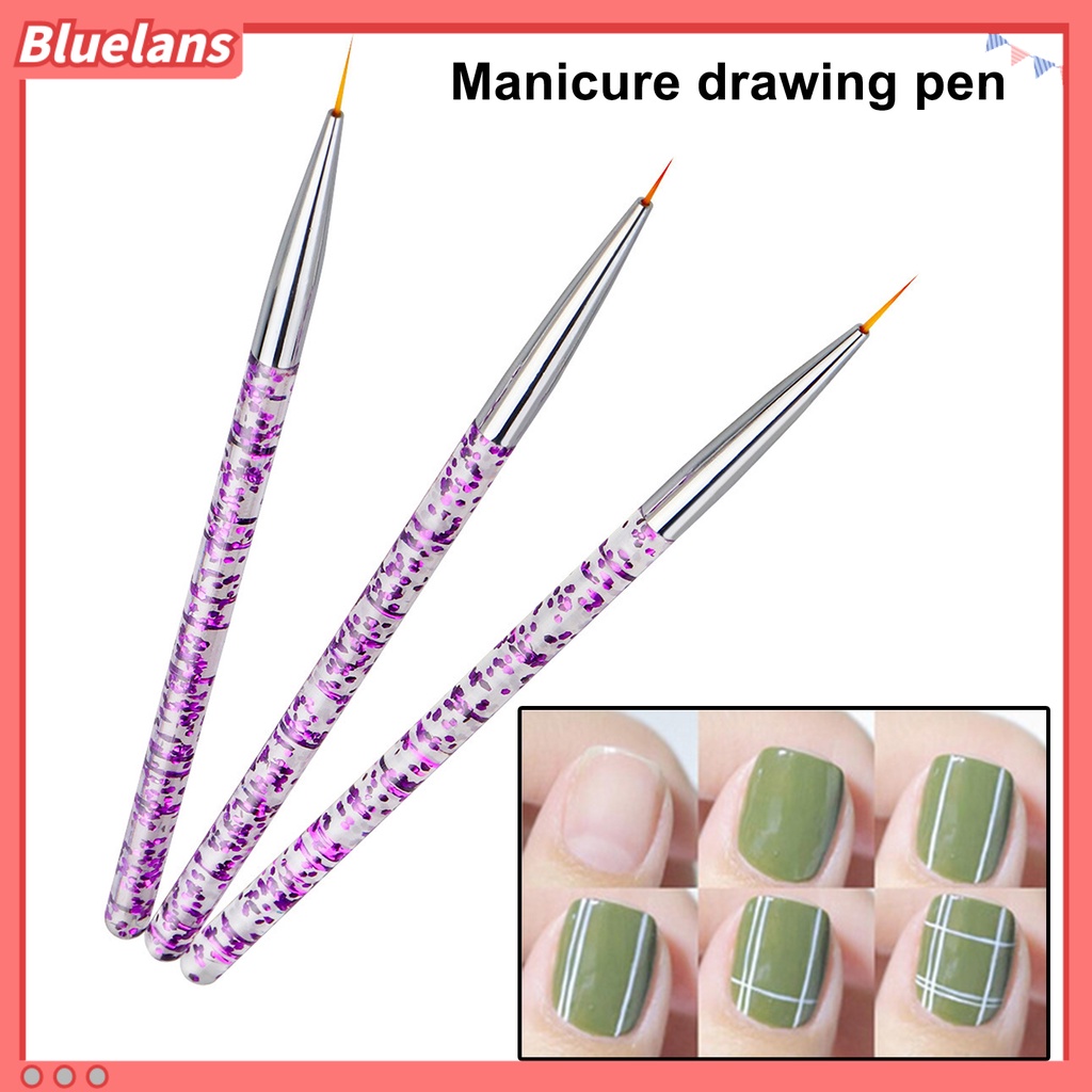 Bluelans 3Pcs / Set Kuas Lukis Kutek Gel UV Akrilik Untuk Nail Art / Salon