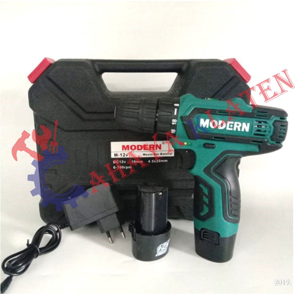 Bor Tangan Cordless Drill Baterai MODERN M-12V Charger Cas Murah
