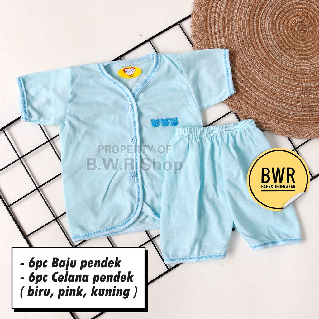 [ 6 Setel ] Setelan Ikyu Love PENDEK WARNA POLOS | Setelan Baju + Celana Kado Bayi Hampers | Bwr IX